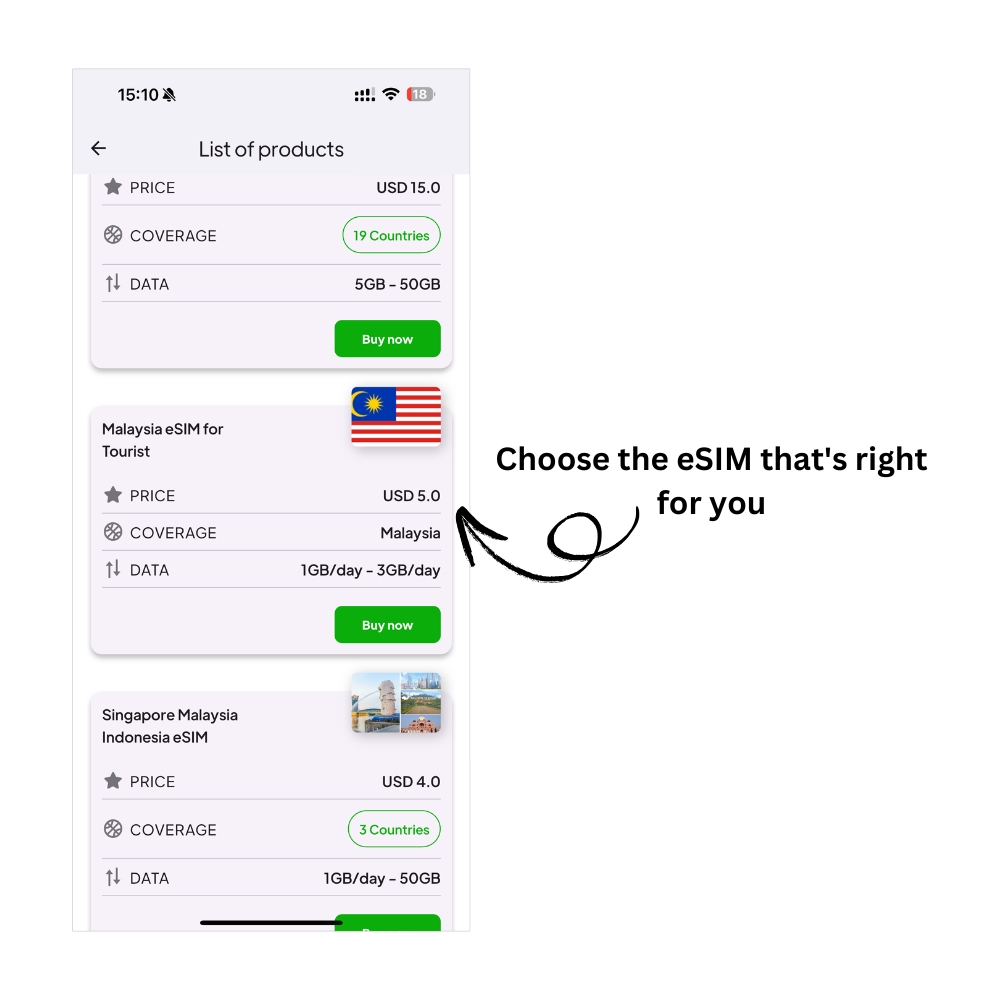 how to buy esim on Simgiga app step 3