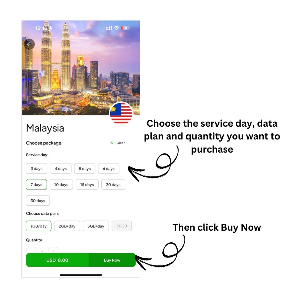how to buy esim on Simgiga app step 4