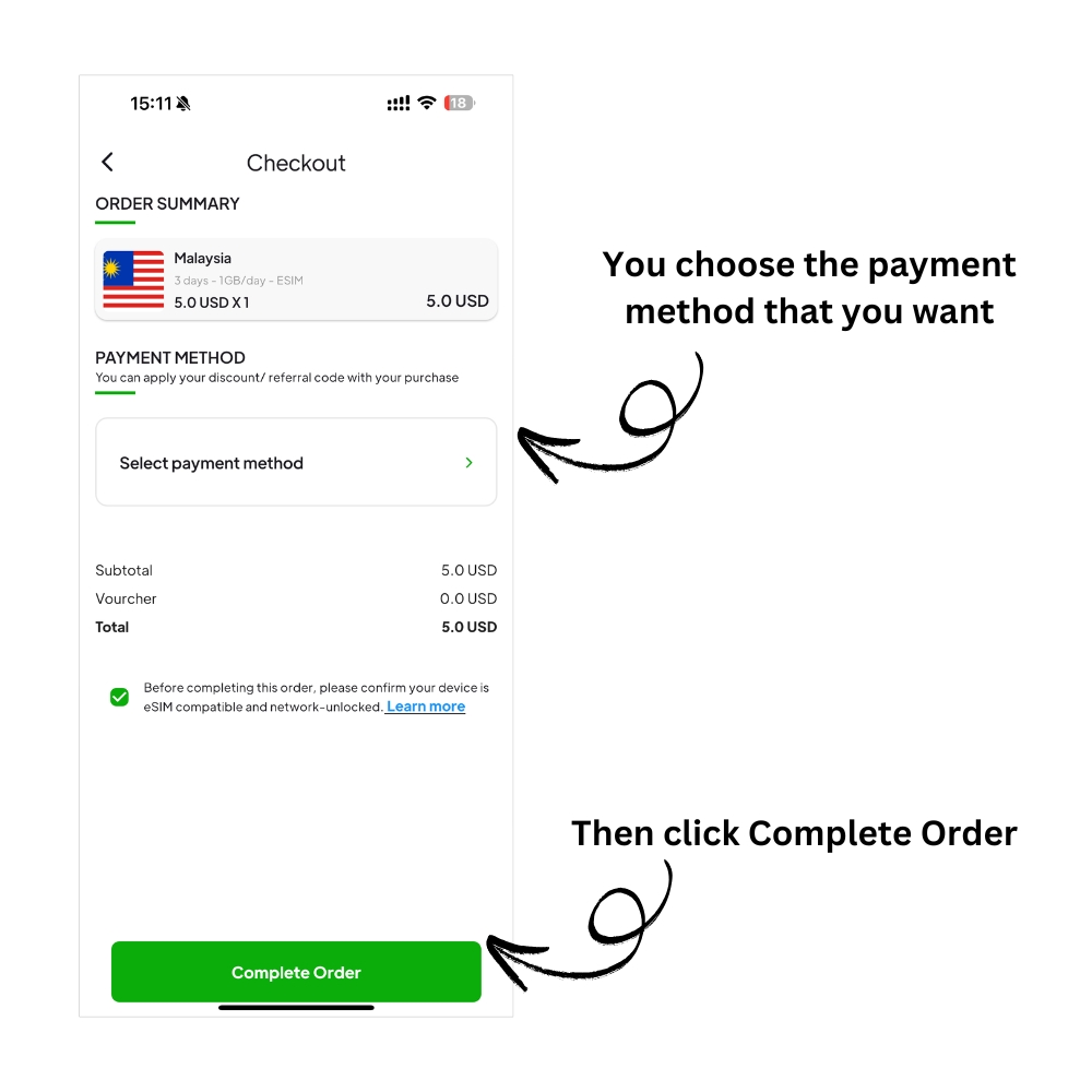 how to buy esim on Simgiga app step 7